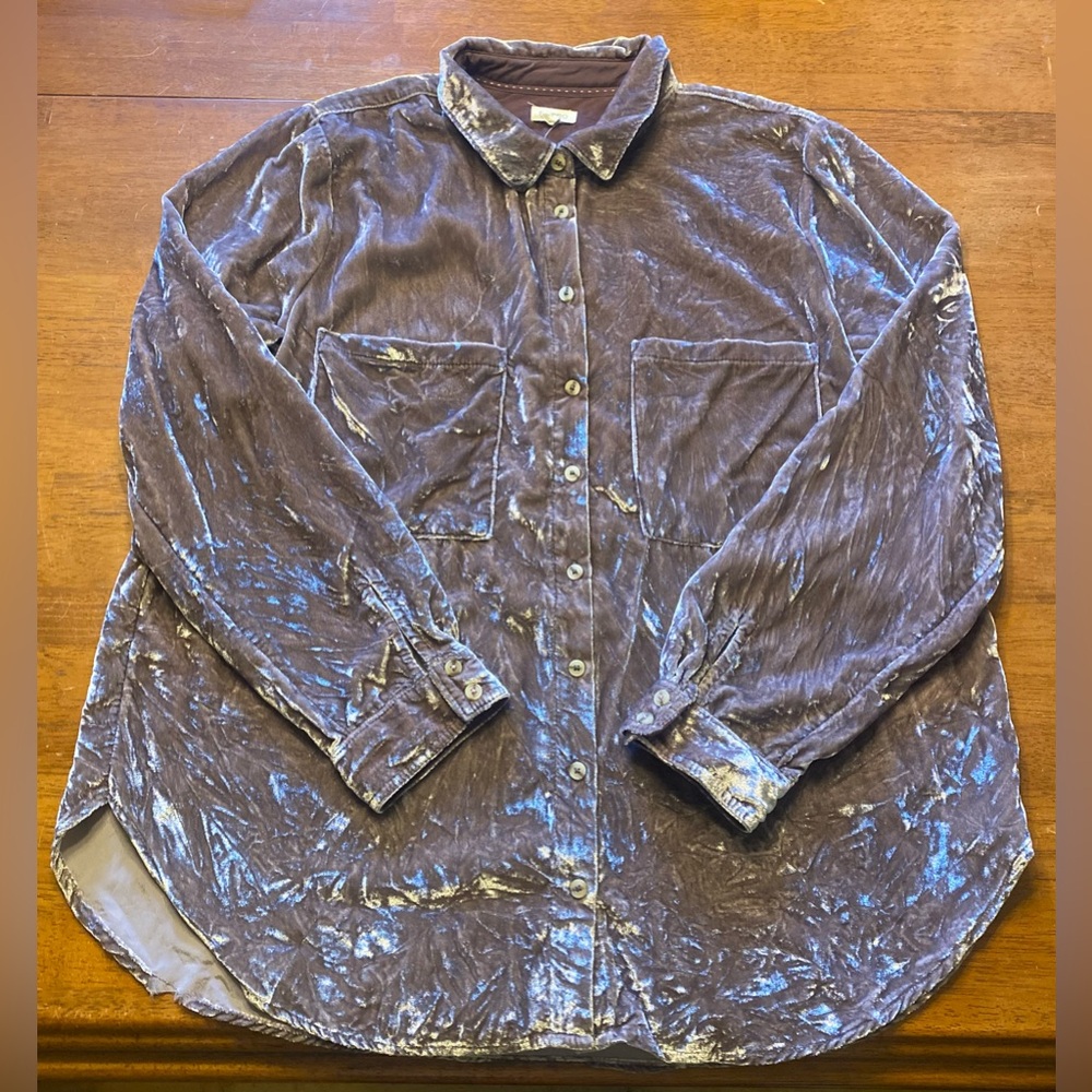 Anthropologie Pilcro Crushed Velvet Hadley Button-Up Shirt - Picture 4 of 8